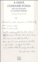 Couverture A verità condusse poesia : per una rilettura di Clemente Rebora